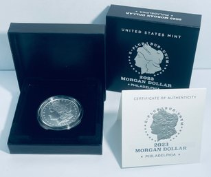 UNITED STATES MINT 2023 UNCIRCULATED MORGAN SILVER DOLLAR COIN - IN BOX W/ COA - 99.9 PERCENT SILVER COIN