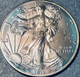 2015 US SILVER AMERICAN EAGLE - 1 0ZT 99.9 FINE SILVER DOLLAR COIN - BEAUTIFUL TONING!