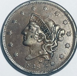 1838 BRAIDED HAIR LARGE CENT PENNY COIN