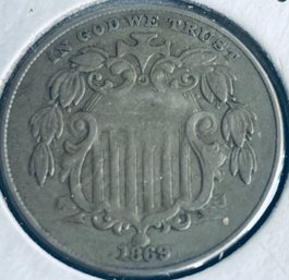 1859 SHIELD NICKEL FIVE CENT COIN - AU - HIGH GRADE!