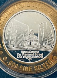 LIMITED EDITION TEN DOLLAR GAMING TOKEN .999 FINE SILVER ROUND COIN- QUEENS HOTEL ON FREEMONT ST LAS VEGAS NV