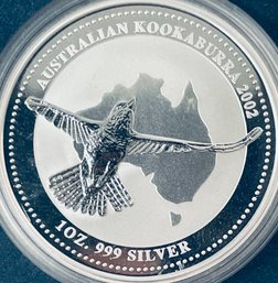 COLLECTOR BULLION - 2002 AUSTRALIAN 1 DOLLAR -AUSTRALIAN KOOKABURRA - 1 OZT .999 FINE SILVER ROUND COIN