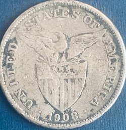 U.S. TERRITORY SILVER COIN - 1906 PHILIPPINES 1 PESO 80 PERCENT SILVER COIN