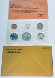 1964 US MINT 90 PERCENT SILVER PROOF SET -  ORIGINAL ENVELOPE (WORN) - INCLUDES 5 COINS
