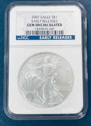 2007 SILVER AMERICAN EAGLE $1 99.9 FINE -EARLY RELEASES - NGC GRADED -GEM UNCIRCULATED