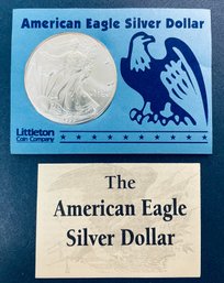 1998 US SILVER AMERICAN EAGLE - 1 0ZT 99.9 FINE SILVER DOLLAR COIN IN LITTLETON COIN CO. DISPLAY CASE
