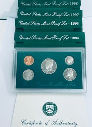 LOT (4) UNITED STATES PROOF SETS IN ORIGINAL BOXES- INCLUDES: 1994, 1996, 1997 & 1998