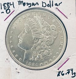 1884-O MORGAN SILVER DOLLAR COIN - BU/ BRILLIANT UNCIRCULATED - IN FLIP
