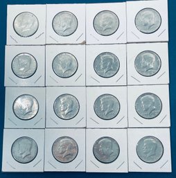 LOT (16) UNITED STATES 40 PERCENT SILVER KENNEDY HALF DOLLAR COINS - UNCIRCULATED - IN FLIPS