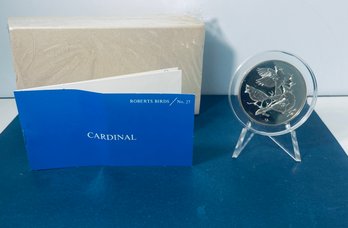 VINTAGE 1972 FRANKLIN MINT ROBERTS CARDINAL #27 2 OZ. STERLING SILVER ROUND-IN BOX & DISPLAY- TONED