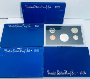LOT (4) UNITED STATES PROOF SETS- 1968, 1969, 1971 & 1972 - INCLUDES SILVER KENNEDY HALF DOLLARS