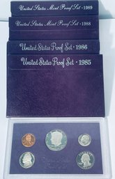 LOT (4) UNITED STATES PROOF SETS IN ORIGINAL BOXES- INCLUDES: 1985, 1986, 1988 & 1989