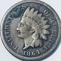 1864 INDIAN HEAD CENT PENNY COIN - SEMI-KEY DATE