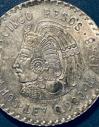 1948 MEXICO CINCO PESOS COMMEMORATIVE 90 PERCENT SILVER COIN