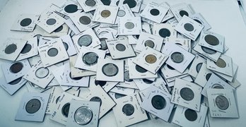 FOREIGN CURRENCY COIN LOT-OVER 100 COINS- IN FLIPS