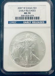 2007 W SILVER AMERICAN EAGLE $1 99.9 FINE -EARLY RELEASES - NGC GRADED -MS70