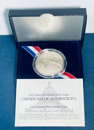 2000 UNCIRCULATED LIBRARY OF CONGRESS COMMEMORATIVE SILVER DOLLAR  COIN IN BOX!