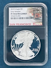 2019 S SILVER AMERICAN EAGLE $1 99.9 FINE- EARLY RELEASES -NGC GRADED-PF 70 ULTRA CAMEO