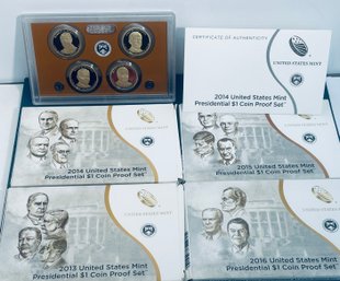(4) 2013, 2014, 2015 & 2016 UNITED STATE MINT PRESIDENTIAL $1 COIN PROOF SETS-INC: 16 PRESIDENTIAL $1 COINS