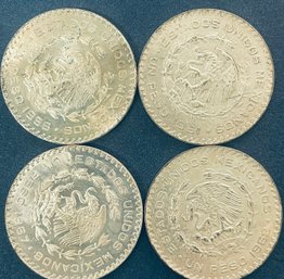 LOT (4) MEXICO ONE 1 PESO SILVER COINS