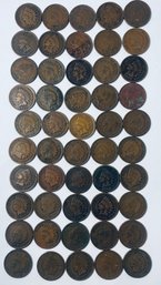 ROLL OF (50) INDIAN HEAD CENT PENNY COINS - GREAT MIX