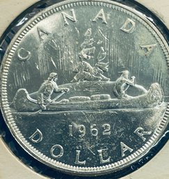 FOREIGN SILVER COIN - 1962 CANADA SILVER DOLLAR COIN - .800 SILVER - IN FLIP