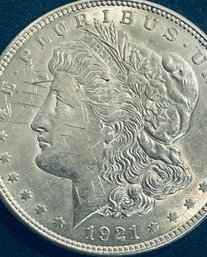 1921 MORGAN SILVER DOLLAR COIN - SCRATCHED - SEE PICTURES