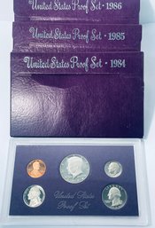 LOT (3) UNITED STATES PROOF SETS IN ORIGINAL BOXES- INCLUDES: 1984, 1985 & 1986