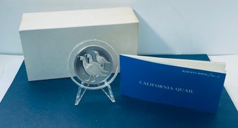 VINTAGE 1973 FRANKLIN MINT ROBERTS BIRDS CALIFORNIA QUAIL 2 OZ. STERLING SILVER ROUND-IN BOX & DISPLAY