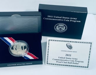 UNITED STATES MINT 2011 UNITED STATES ARMY COMMEMORATIVE PROOF CLAD HALF-DOLLAR COIN - IN BOX W/ COA