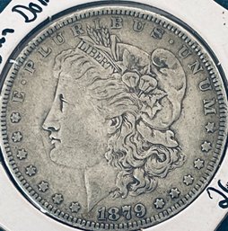 1879 MORGAN SILVER DOLLAR COIN - IN FLIP