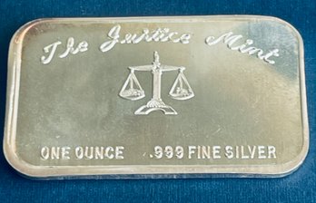 THE JUSTICE MINT 1 OZT. 99.9 FINE SILVER BAR BULLION-SALUTE TO AMERICAN INVENTORS - ELI WHITNEY -1765-1825