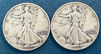 1942-S & 1943 WALKING LIBERTY SILVER HALF DOLLAR COINS