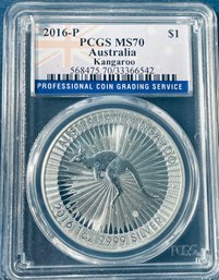 2016-P $1 AUSTRALIAN KANGAROO - 1 OZT .999 FINE SILVER COIN - PCGS GRADED - MS70
