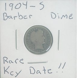 RARE KEY DATE! 1904-S BARBER SILVER DIME COIN IN FLIP