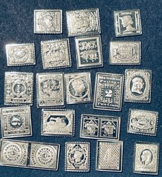 LOT (20) VINTAGE COLLECTIBLE 92.5 PURE STERLING SILVER POSTAGE PLATES - TOTAL WEIGHT 17 GRAMS