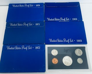 LOT (5) UNITED STATES PROOF SETS- 1968, 1969, 1970, 1971 & 1972- INCLUDES SILVER KENNEDY HALF DOLLARS