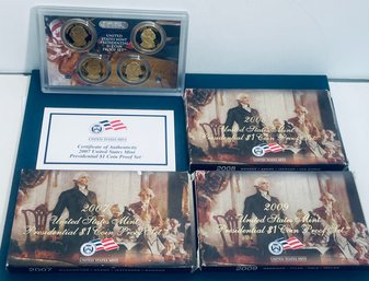 LOT (3) 2007, 2008 & 2009 UNITED STATE MINT PRESIDENTIAL $1 COIN PROOF SETS-INCLUDES: 12 PRESIDENTIAL $1 COINS