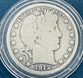 1912 BARBER SILVER HALF DOLLAR COIN -IN CAPSULE