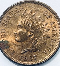 1867 INDIAN HEAD CENT PENNY COIN -HIGH GRADE - SOME SPOTTING