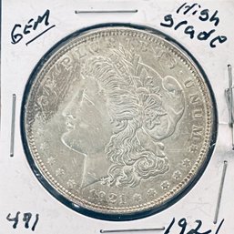 1921 MORGAN SILVER DOLLAR COIN -BU/BRILLIANT UNCIRCULATED - GEM! - IN FLIP