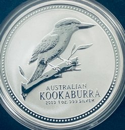 COLLECTOR BULLION - 2003 AUSTRALIAN 1 DOLLAR -AUSTRALIAN KOOKABURRA - 1 OZT .999 FINE SILVER ROUND COIN