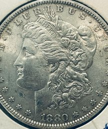 1880 MORGAN SILVER DOLLAR COIN - XF - IN FLIP