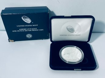 2014 W SILVER AMERICAN EAGLE PROOF .999 ONE TROY OUNCE DOLLAR COIN IN BOX & CASE-COA NOT INCLUDED-BOX DAMAGED