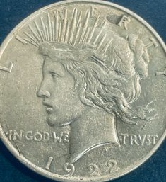 1922-D PEACE SILVER DOLLAR COIN- RIM DAMAGE - SEE PICTURES