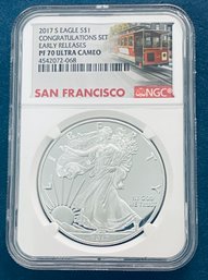 2017 S SILVER AMERICAN EAGLE $1 99.9 FINE - CONGRATULATIONS SET - EARLY RELEASES-NGC GRADED-PF70 ULTRA CAMEO