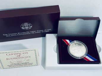 UNITED STATES MINT 1995 SILVER ONE DOLLAR UNCIRCULATED ATLANTA CENTENNIAL OLYMPIC GAMES COIN- BOX & COA