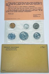 1961 US MINT 90 PERCENT SILVER PROOF SET -  ORIGINAL ENVELOPE (WORN) - INCLUDES 5 COINS