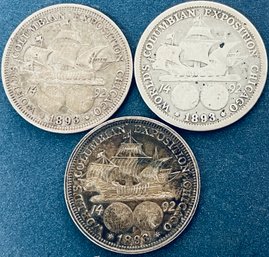 LOT (3) 1893 COLUMBIAN EXPOSITION US COMMEMORATIVE SILVER HALF DOLLAR COINS