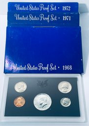 LOT (3) UNITED STATES PROOF SETS W/ SILVER KENNEDY HALF DOLLAR IN ORIGINAL BOXES- INCLUDES: 1968, 1961 & 1972